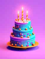 Foto gratuita vista 3d de un delicioso pastel con velas encendidas