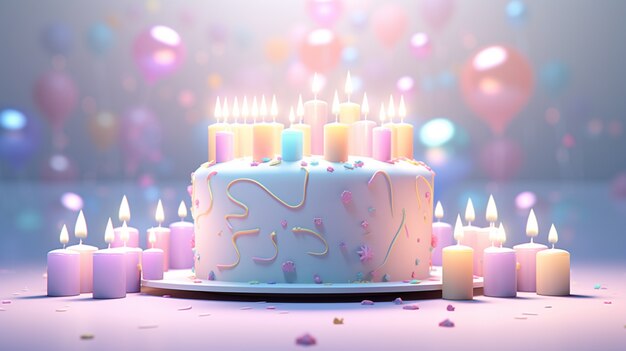 Foto gratuita vista 3d de un delicioso pastel con velas encendidas