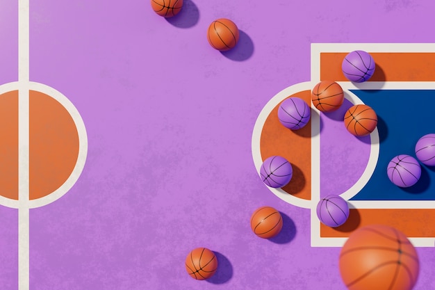 vista 3d de los elementos esenciales del baloncesto