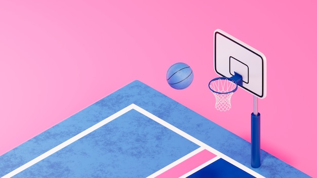 vista 3d de los elementos esenciales del baloncesto