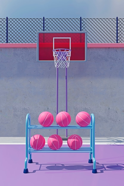 Foto gratuita vista 3d de los elementos esenciales del baloncesto