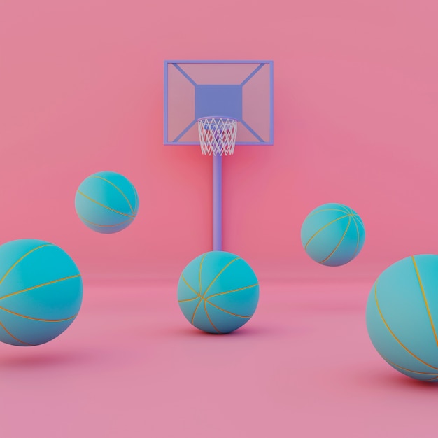 vista 3d de los elementos esenciales del baloncesto