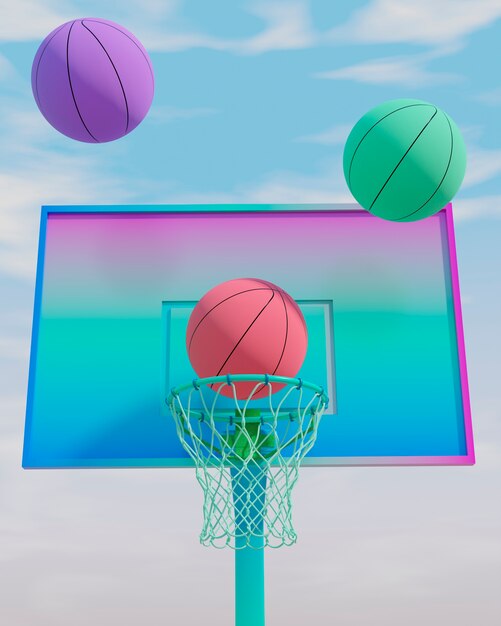 vista 3d de los elementos esenciales del baloncesto