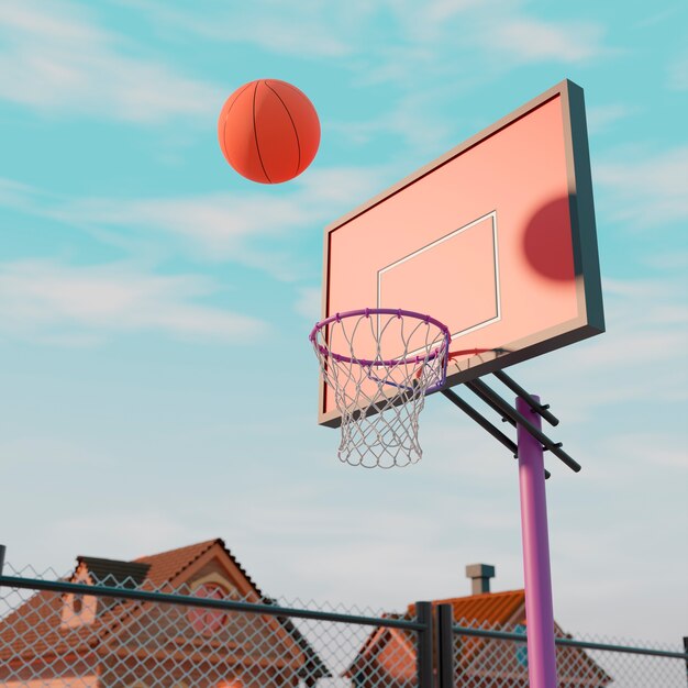 vista 3d de los elementos esenciales del baloncesto