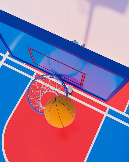 vista 3d de los elementos esenciales del baloncesto