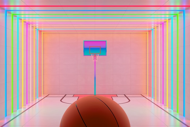 Foto gratuita vista 3d de los elementos esenciales del baloncesto