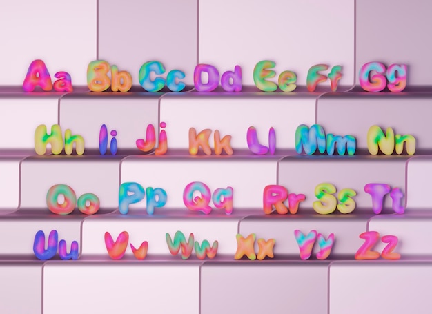 vista 3d de las letras del alfabeto