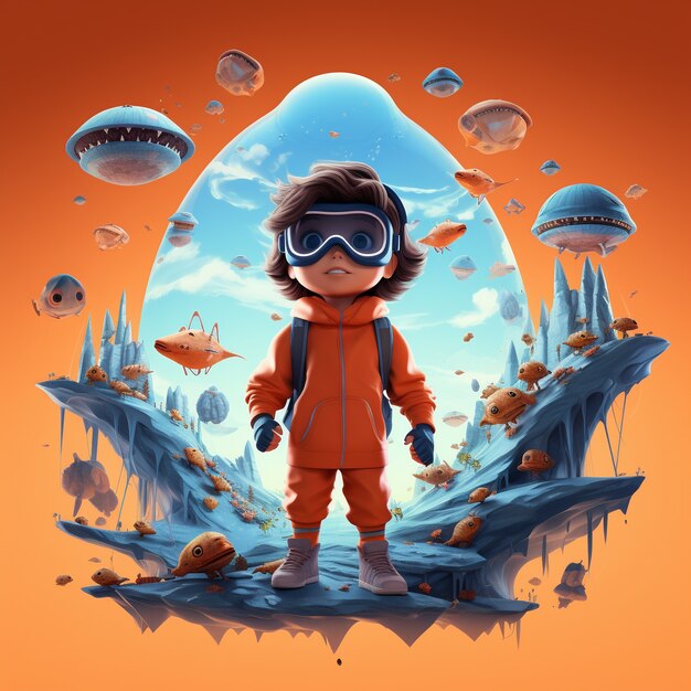 vista, de, 3d, niño, en, spacesuit