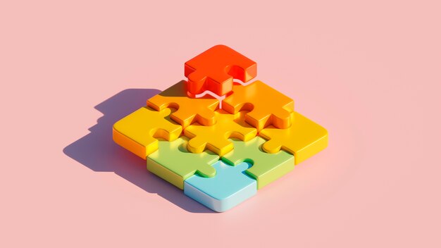 vista 3d de piezas de rompecabezas de colores