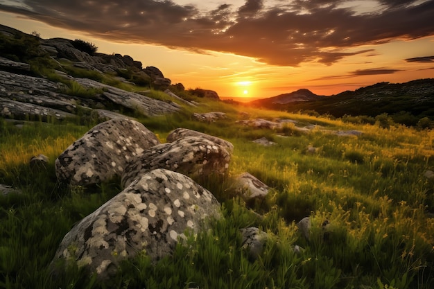 Foto gratuita vista 3d del sol en el cielo con paisaje natural.