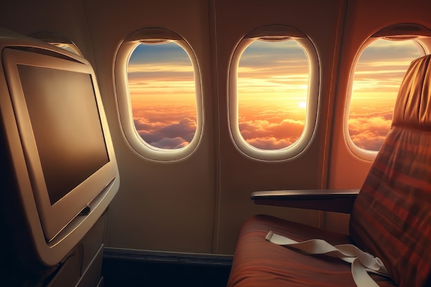 Foto gratuita vista 3d del sol desde la ventana de un avión.