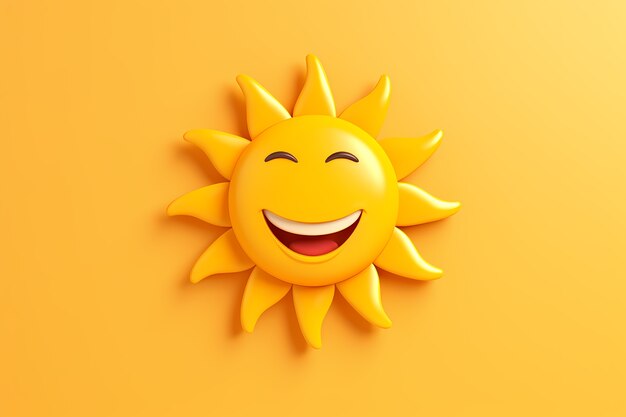 Vista de 3d sonriente y feliz sol con fondo amarillo
