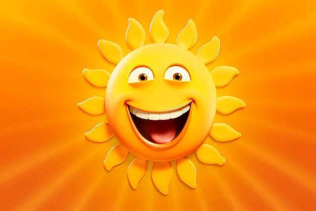 Foto gratuita vista de 3d sonriente y feliz sol con fondo amarillo