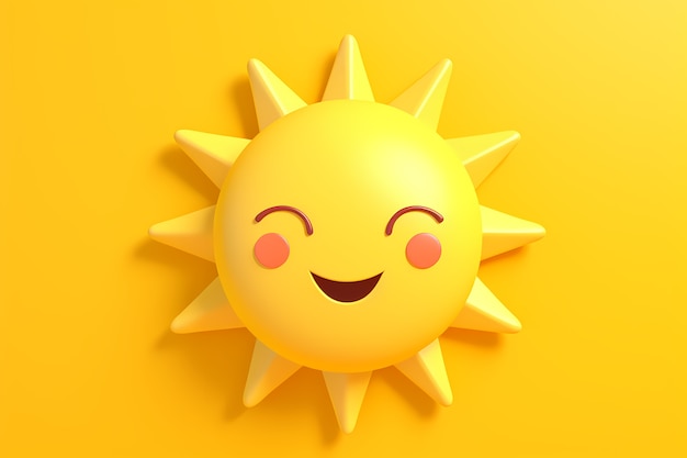 Foto gratuita vista de 3d sonriente y feliz sol con fondo amarillo