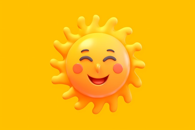 Foto gratuita vista de 3d sonriente y feliz sol con fondo amarillo