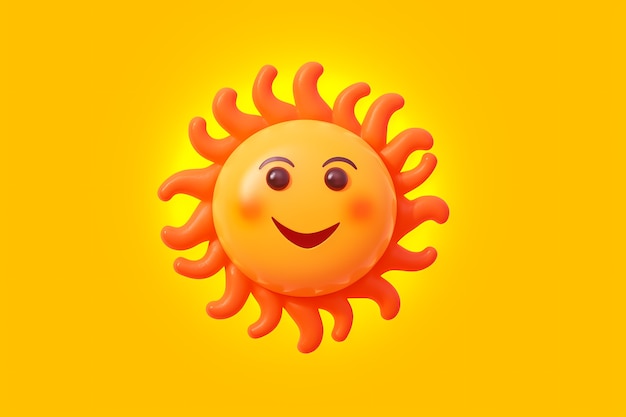 Foto gratuita vista de 3d sonriente y feliz sol con fondo amarillo