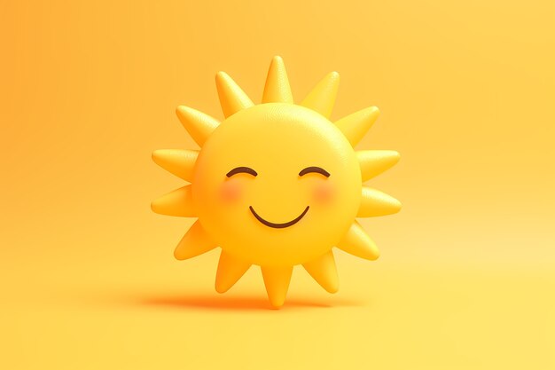 Vista de 3d sonriente y feliz sol con fondo amarillo