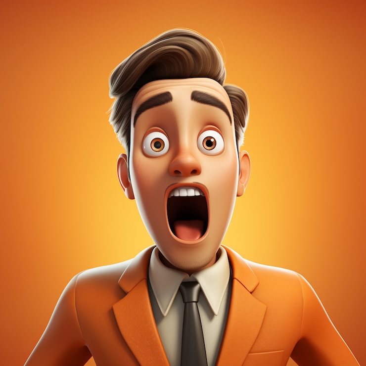 Foto gratuito vista, de, 3d, sorprendido, hombre, con, boca abierta de par en par