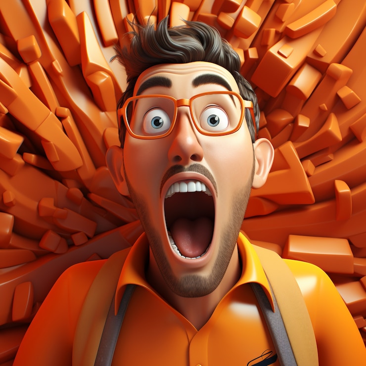Foto gratuito vista, de, 3d, sorprendido, hombre, con, boca abierta de par en par