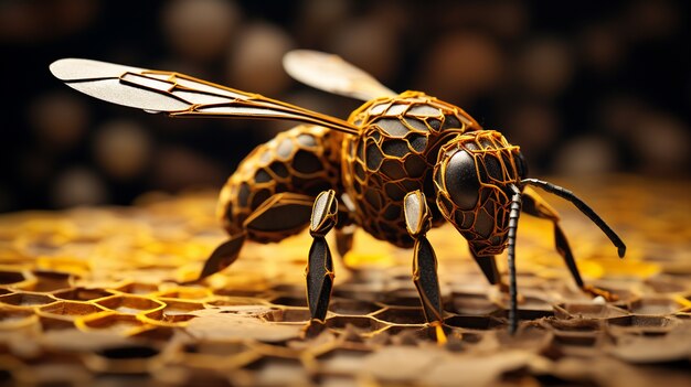 Vista de abeja 3d con efecto de estilo papel.