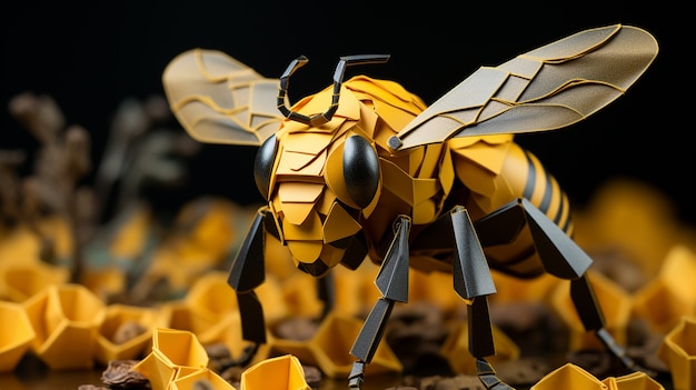 Foto gratuita vista de abeja 3d con efecto de estilo papel.