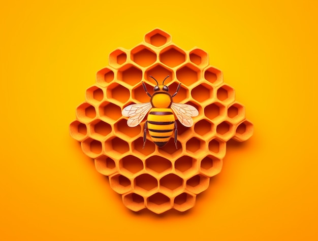Vista de abeja 3d con panal