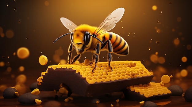 Foto gratuita vista de abeja 3d en panal
