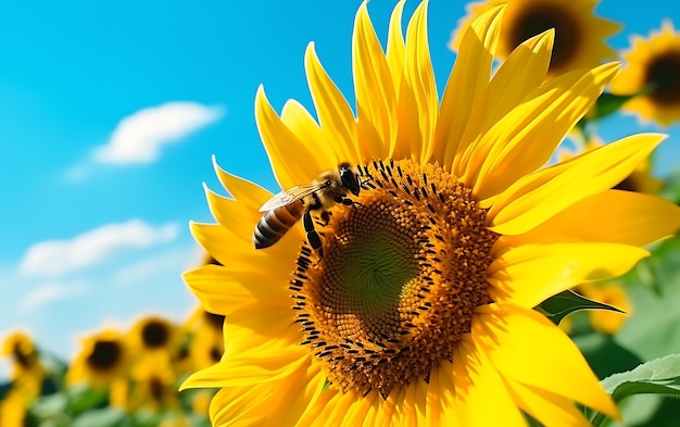 Vista de la abeja en el girasol