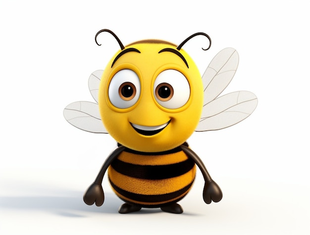 Vista de la abeja del personaje de dibujos animados en 3D