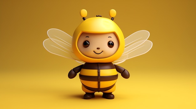 Vista de la abeja del personaje de dibujos animados en 3D