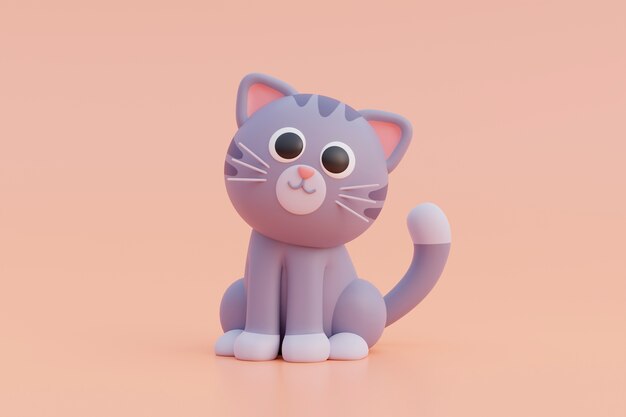 vista, de, adorable, 3d, gato