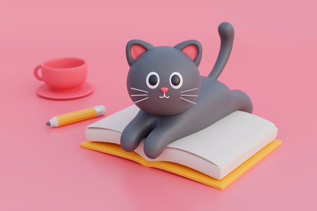 vista, de, adorable, 3d, gato