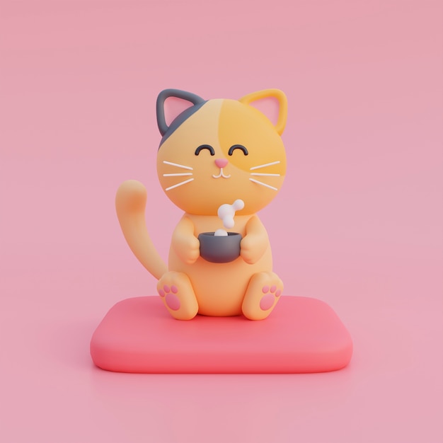 vista, de, adorable, 3d, gato