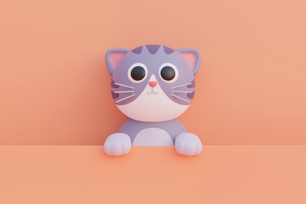 vista, de, adorable, 3d, gato