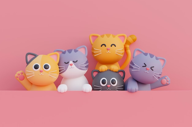 vista, de, adorable, 3d, gatos