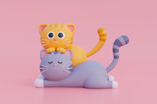 vista, de, adorable, 3d, gatos