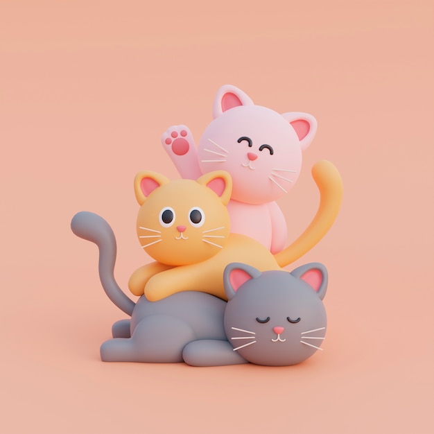 vista, de, adorable, 3d, gatos