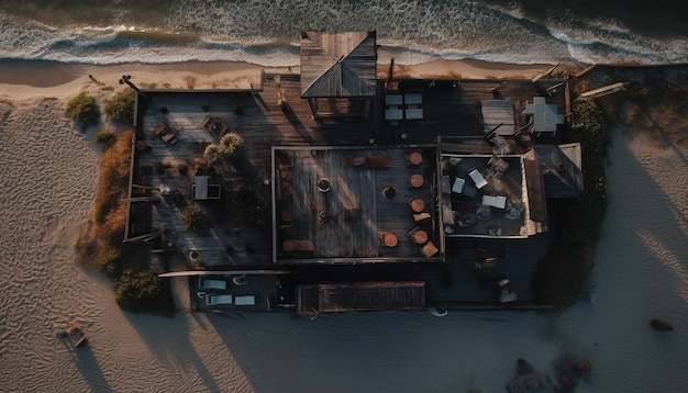 Vista aérea del agua y la arena de la costa generada por IA