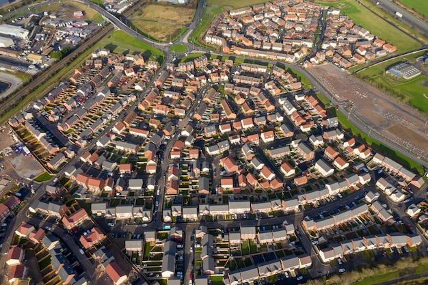 Vista aérea de casas nuevas en Bridgwater, Somerset, Reino Unido