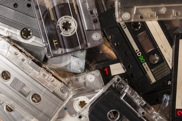 Vista aérea de la cinta de cassette vintage