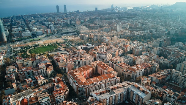 Vista aérea de drones de Barcelona, España