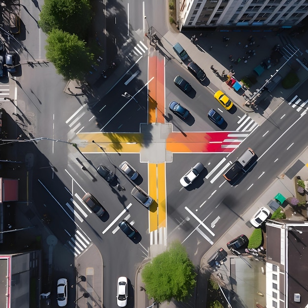 Foto gratuita vista aérea de las encrucijadas y las carreteras de la ciudad escena urbana