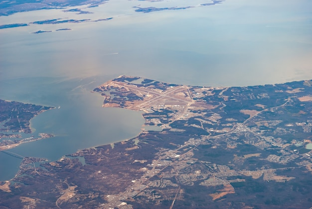 Vista aérea de la estación aérea naval del río Patuxent, Maryland