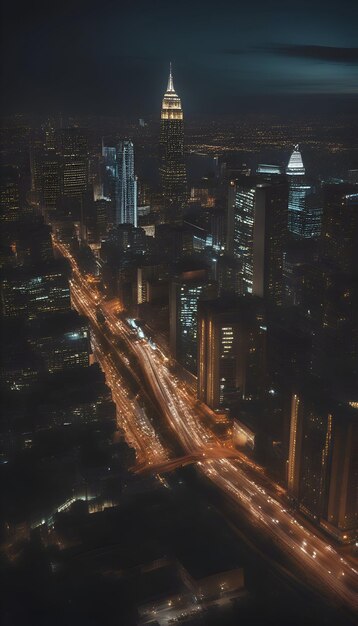 Foto gratuita vista aérea del horizonte de chicago por la noche illinois ee.uu.