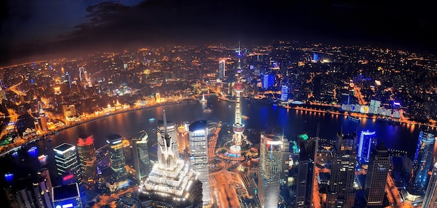 Vista aérea de la noche de Shanghai