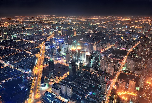 Vista aérea de la noche de Shanghai