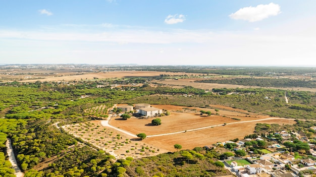 Foto gratuita vista aérea del paisaje rural y campo de cultivos