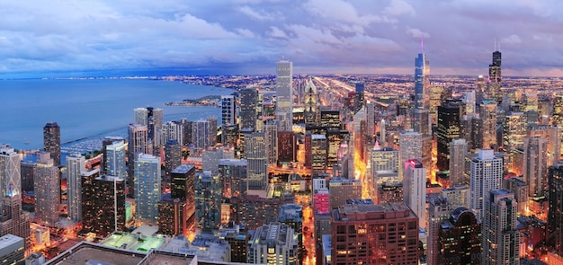 Vista aérea panorámica del horizonte de Chicago