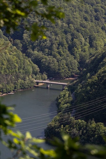 Foto gratuita vista aérea de un puente en un increíble paisaje de montaña en transilvania, rumania