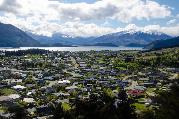 Vista aérea de Wanaka, Nueva Zelanda